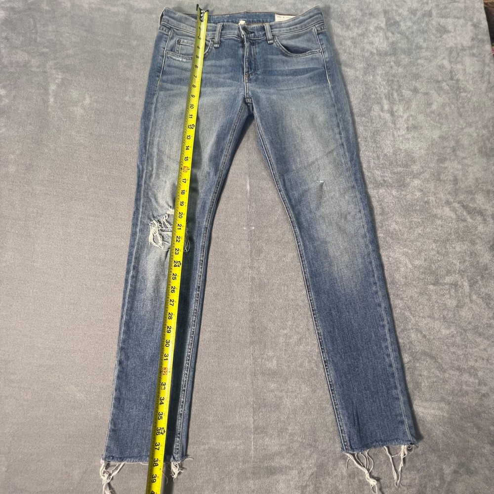 Rag & Bone June Dre Slim Boyfriend Jeans 26 Blue Distressed Raw Hem Denim - Picture 4 of 8